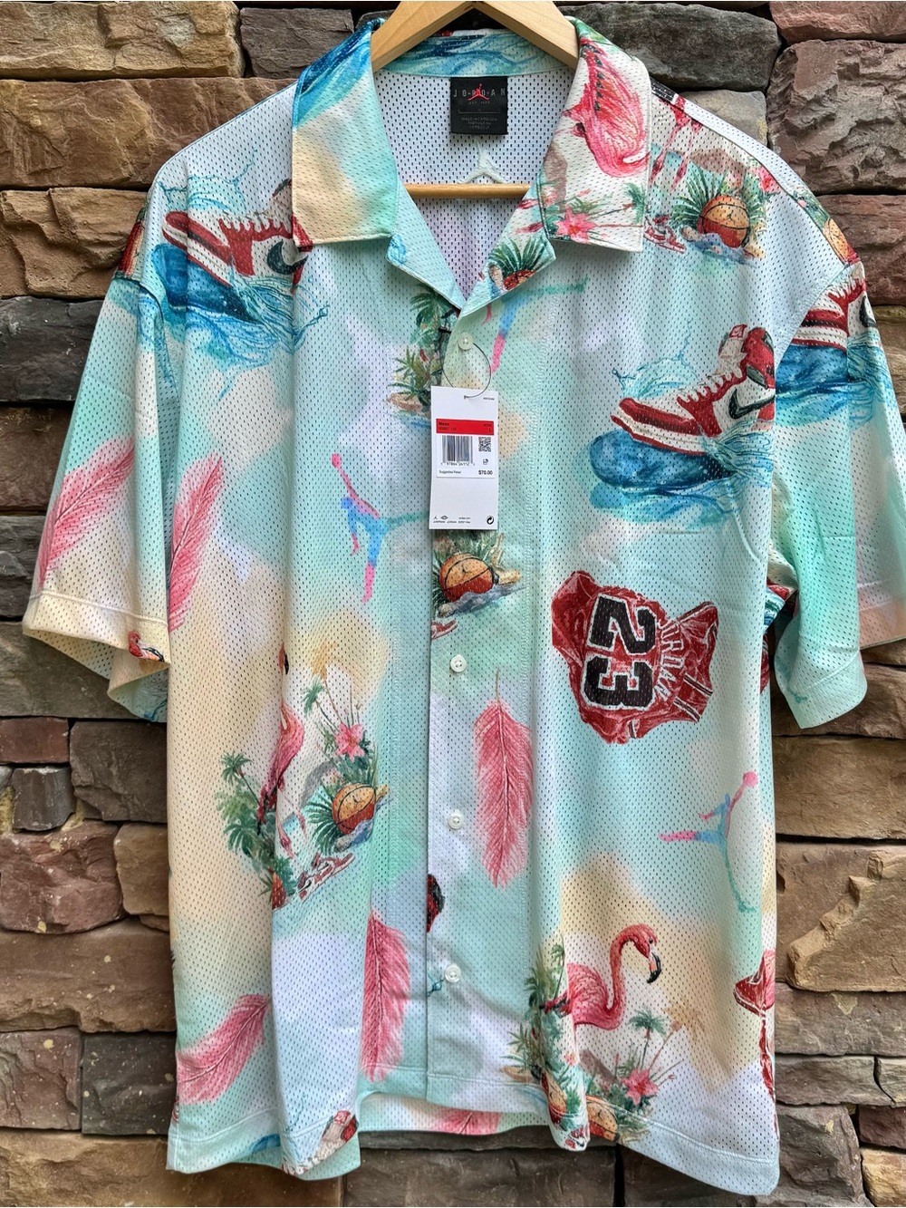 Nike Jordan Essential Printed Camp Button Up Flamingo Blue Large IB3007-133